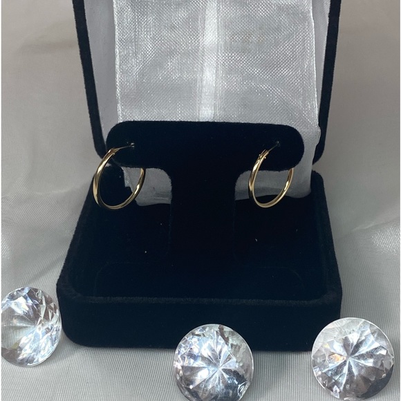 14K YELLOW GOLD classic small hoop earrings REAL GOLD - Picture 3 of 12